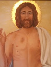 Oil painting of Christ Resurrected painted from  the Shroud of Turin--2004  by Patricia  Baehr Ross from James Kelly collection